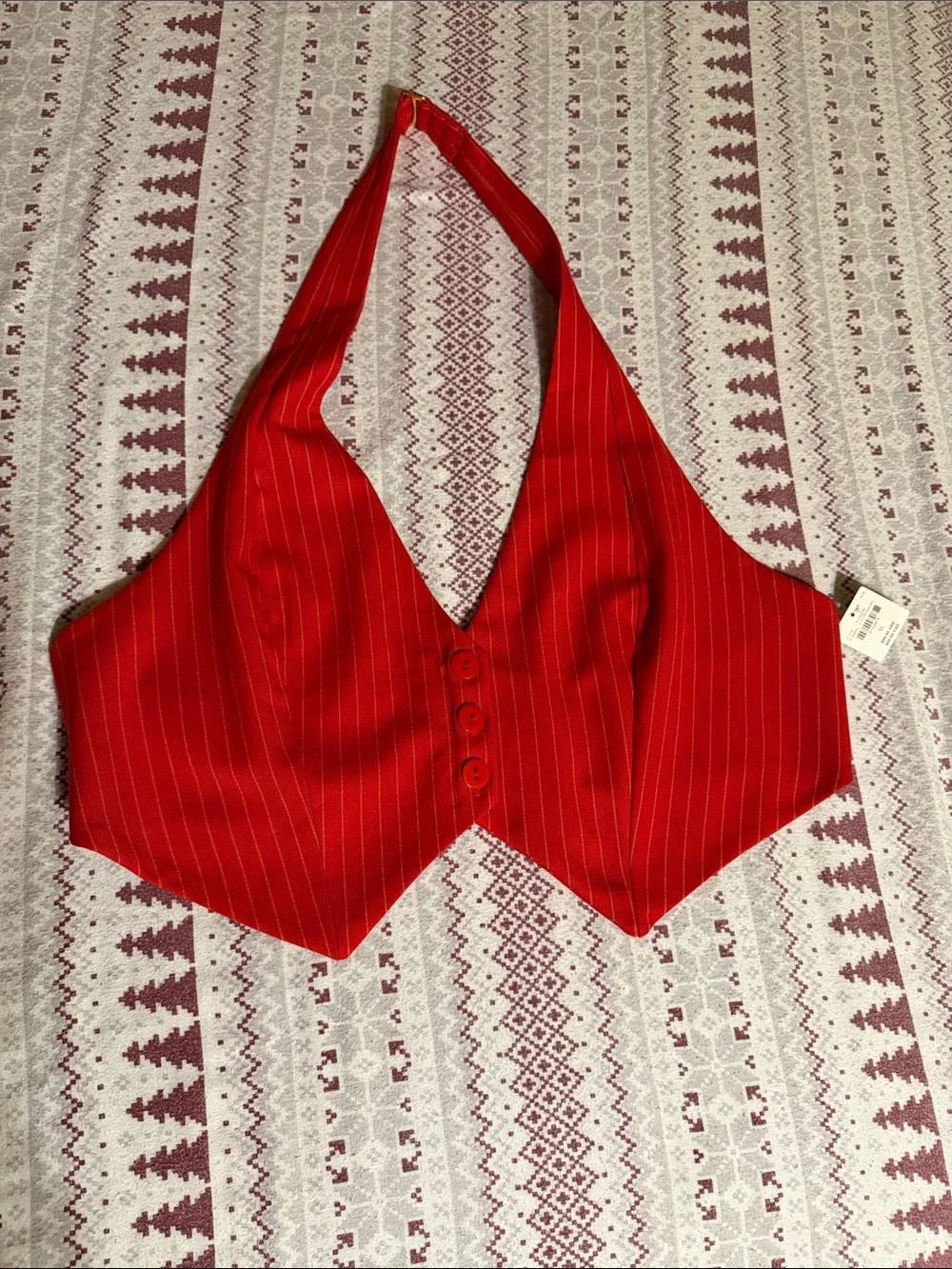 Anthropologie Red Pinstripe Halter Bandeau Top
